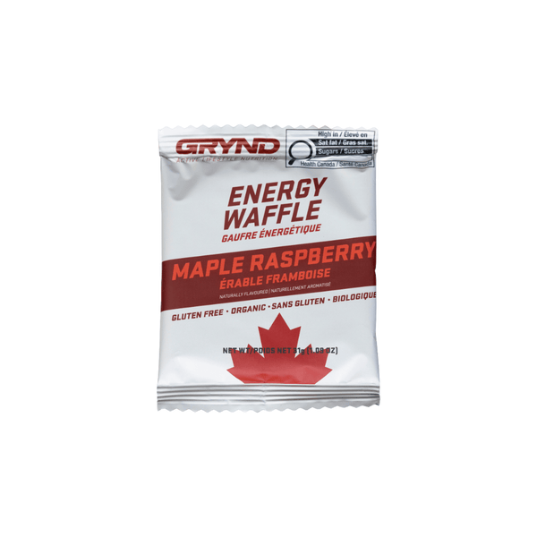 Grynd Gluten Free Maple Raspberry Energy Waffle — gluten free race fuel made with real Canadian maple syrup